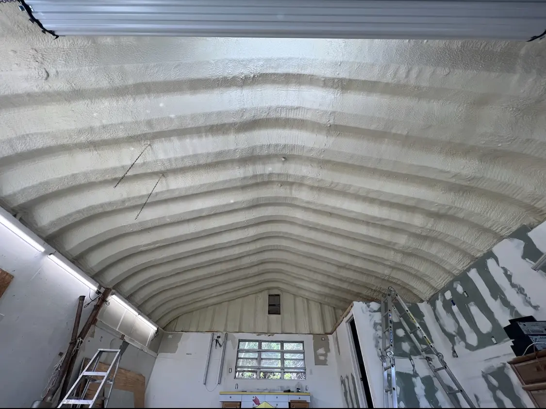 Spray polyurethane foam applied to the underside of a metal roof deck in Lake Forest